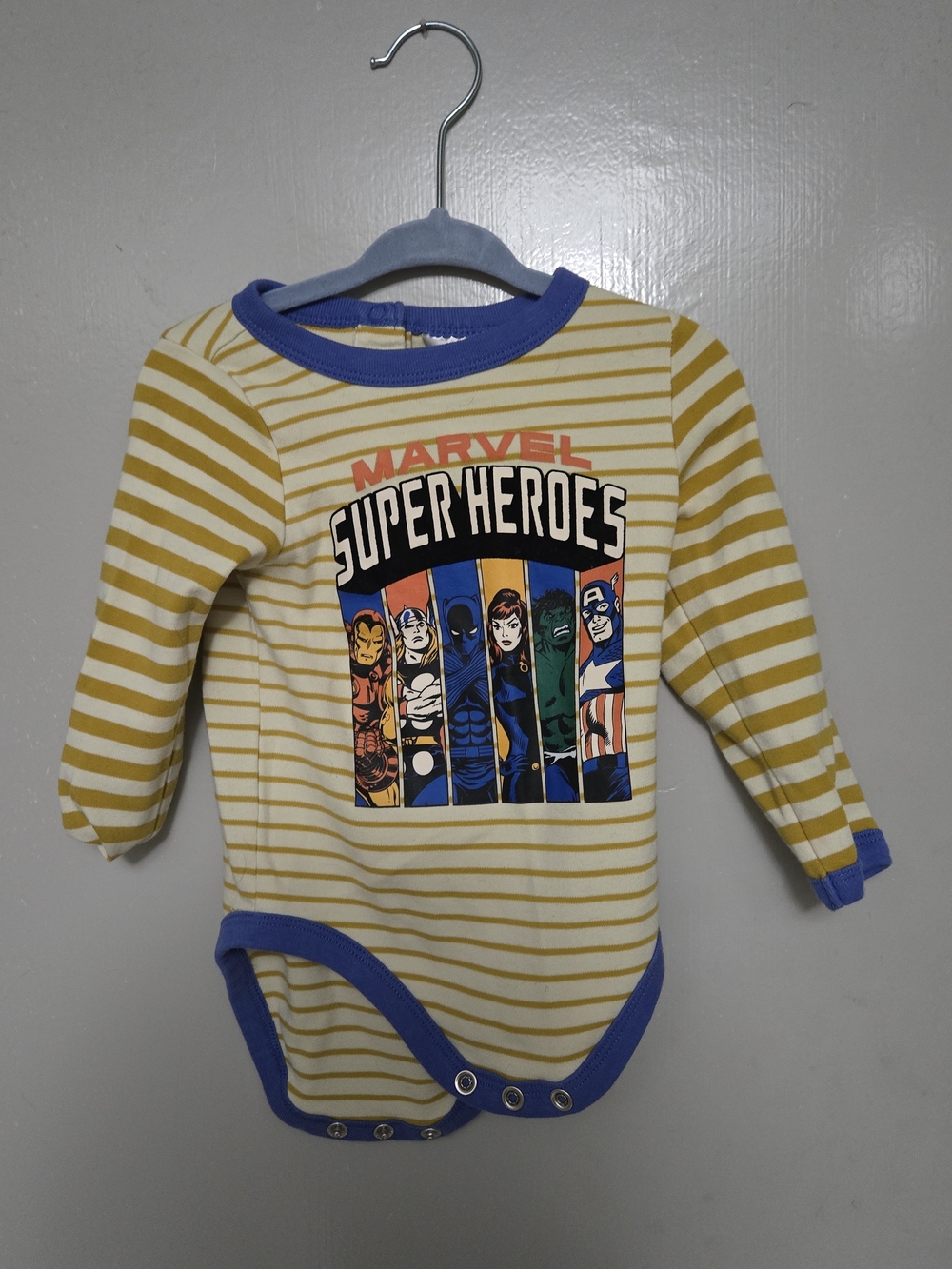 Marvel Super Heroes Striped Baby Bodysuit - Yellow & Blue